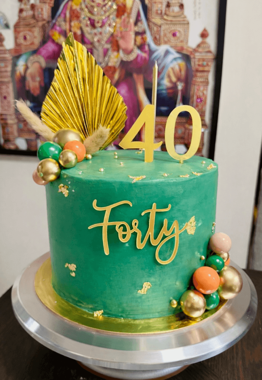 40 birthday cake green - custom eggless birthday cake by Cakes by Ashni