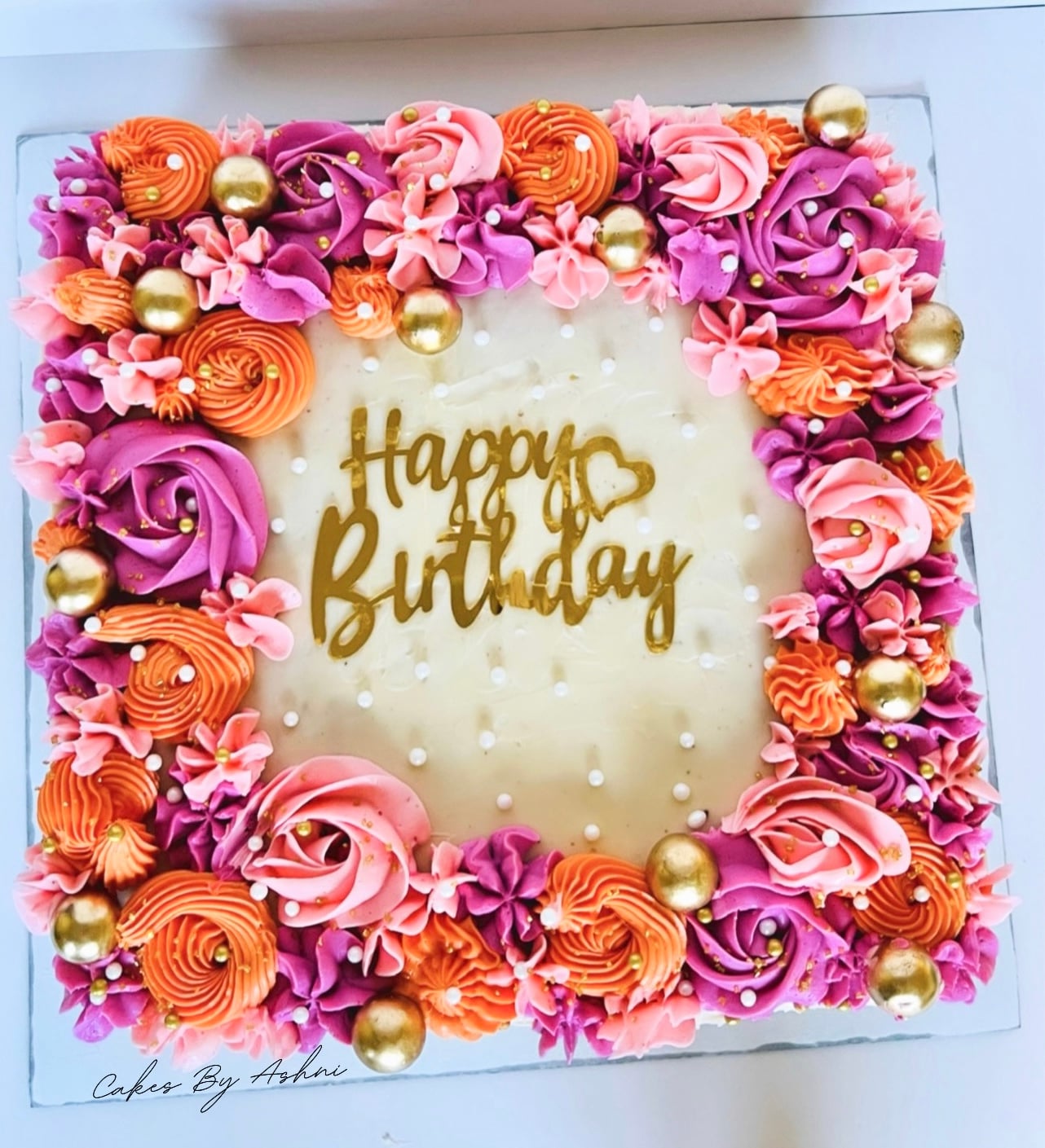 flower border birthday cake - custom eggless birthday cake by Cakes by Ashni