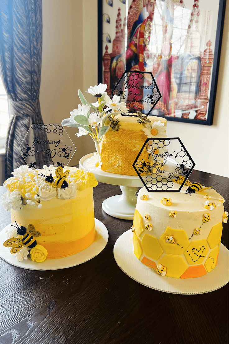 bee themed 3 cakes - custom eggless hero cake by Cakes by Ashni